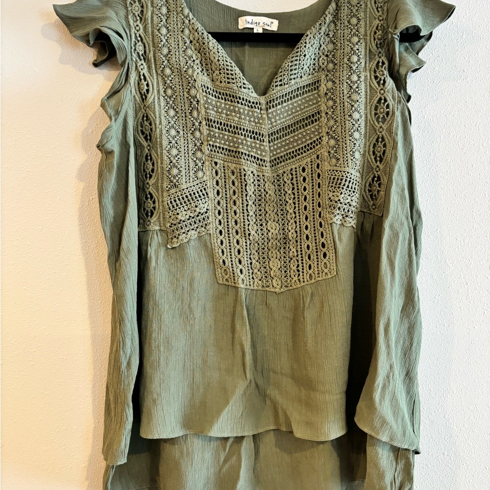 Indigo Soul Sage Green Lace Blouse
